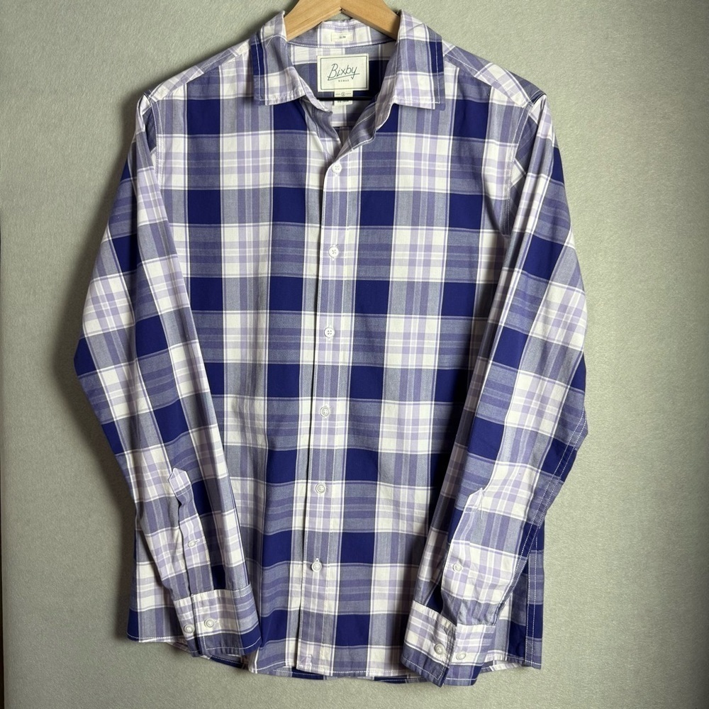 Bixby Nomad Purple/White Plaid Long Sleeve Slim Fit Button Down Shirt Size Small